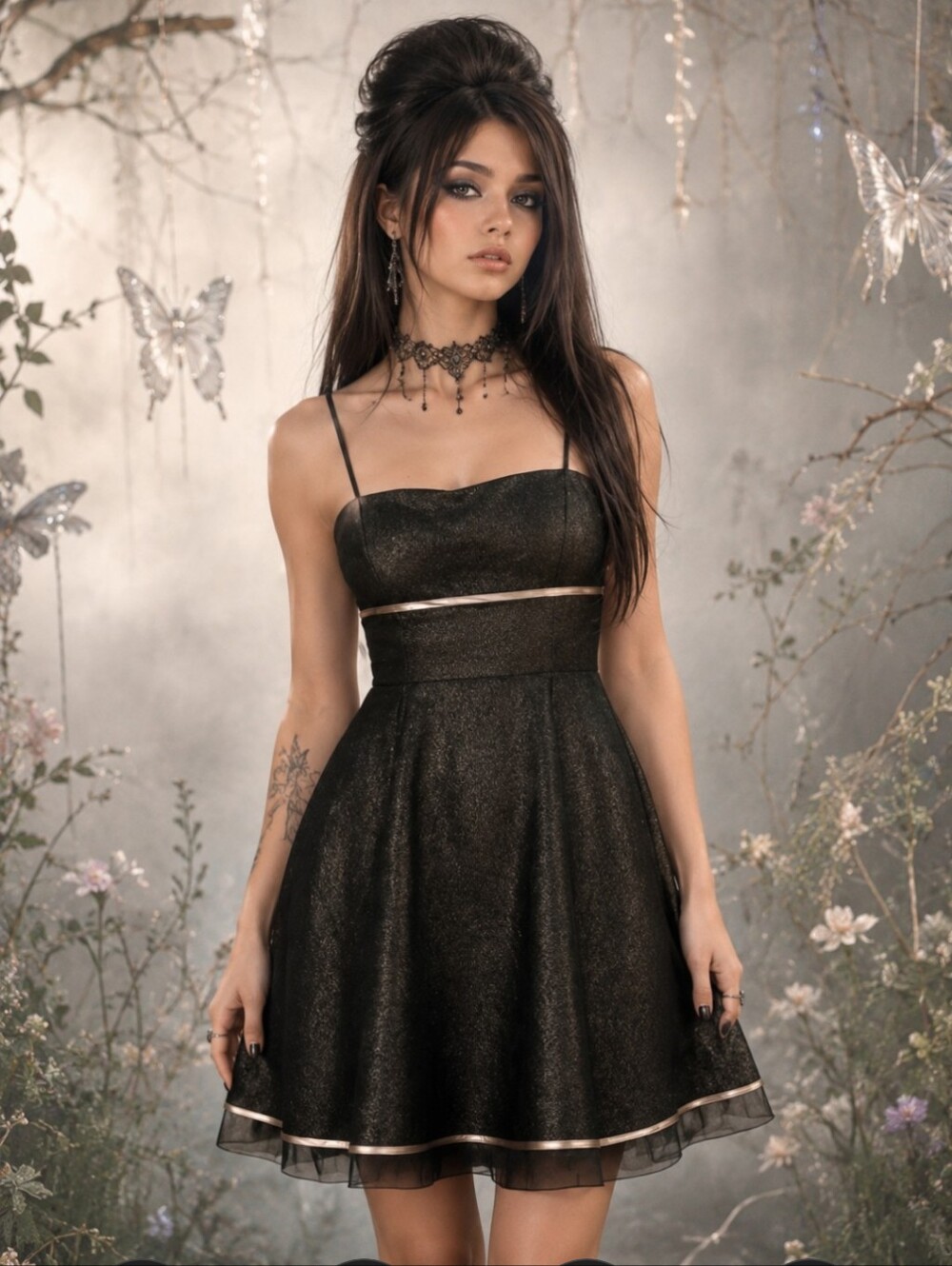 Y2K BETSY & ADAM Rachel Green Whimsigoth witchy lacey black Babydoll dress 12